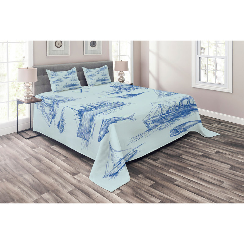 Coastal Polyester Coverlet, King Bedspread + 2 Shams