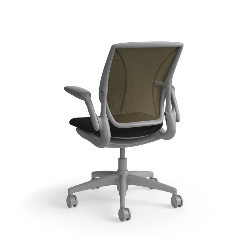 World LM, Ergonomic Task Chair with Poppy Seed Backrest, and  Autumn Upholstered Seat, Gray, Black Fabric, Brown Mesh