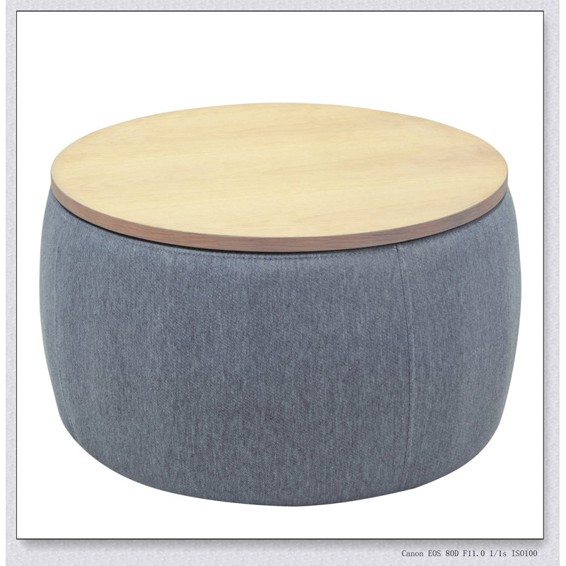 Round Storage Ottoman, 2 in 1 Function, Work as End table and Ottoman
