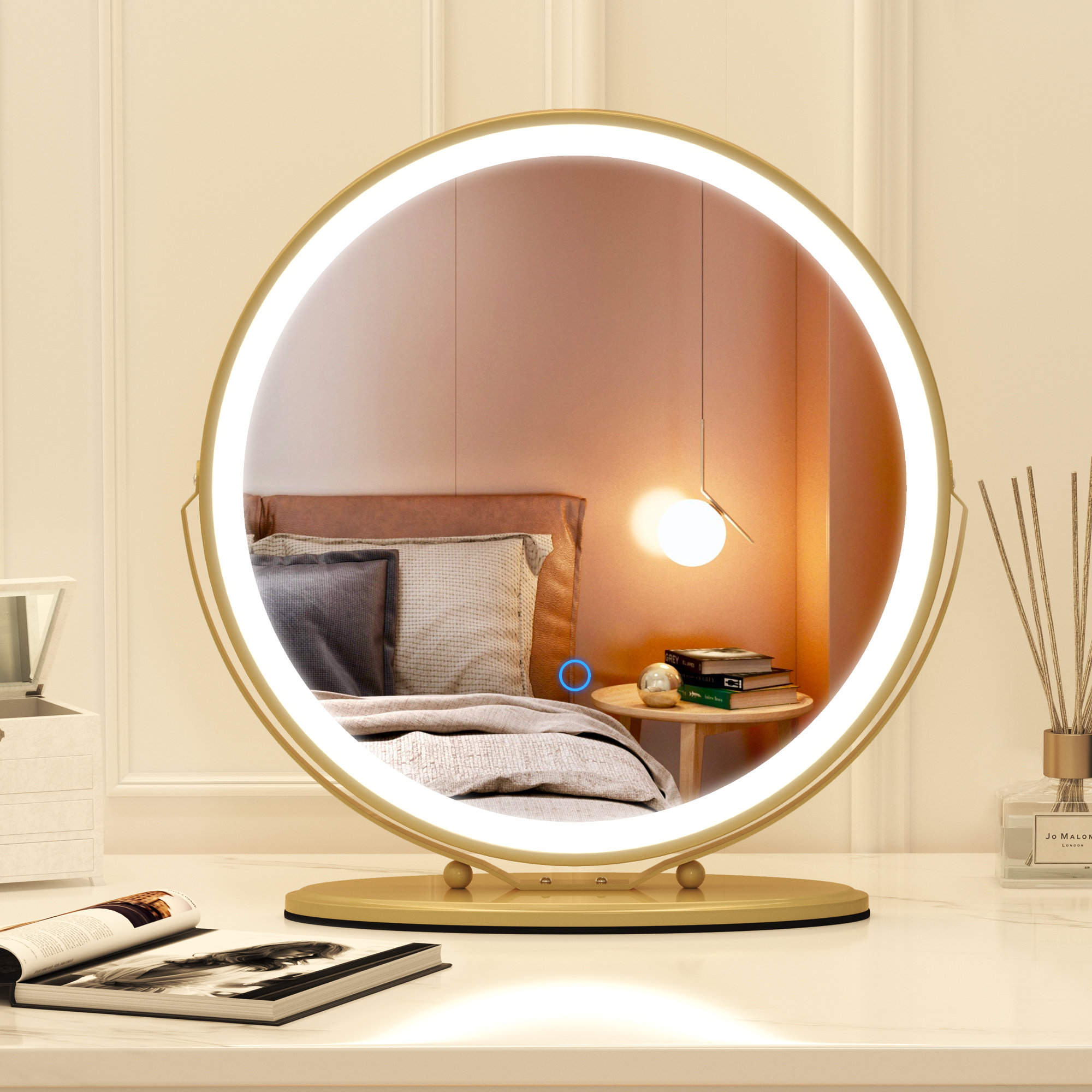 Ehrmann Aura Tri Tone Round Vanity Mirror with Table Stand, LED Makeup  Mirror with 360 Degrees Rotatable