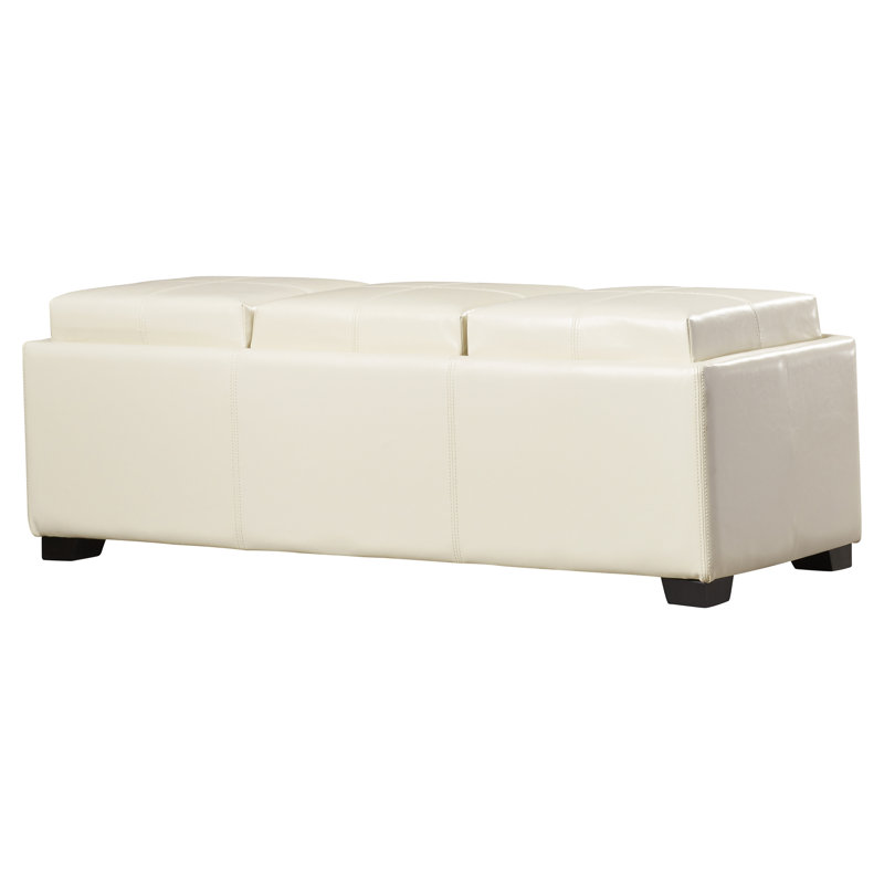 Repose-pieds rectangulaire en similicuir avec rangement 47,6 po Veroniza, Similicuir crème