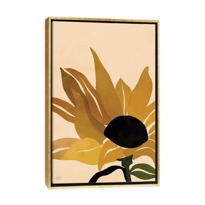 Reproduction d’art graphique, "Sunflower" par Bria Nicole, H 26 po x l 18 po x 1,5 po, Toile encadrée d'or, Pas de tapis
