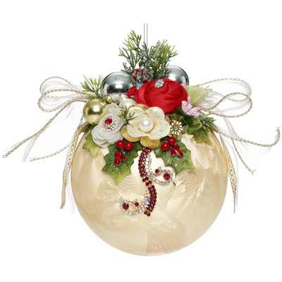 Ornement floral à bijoux, givré, doré - 8 pouces