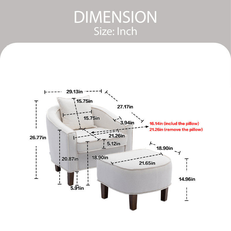 Fauteuil demi-tonneau avec repose-pieds Ohman 29,13 pouces de large, 100 % lin beige