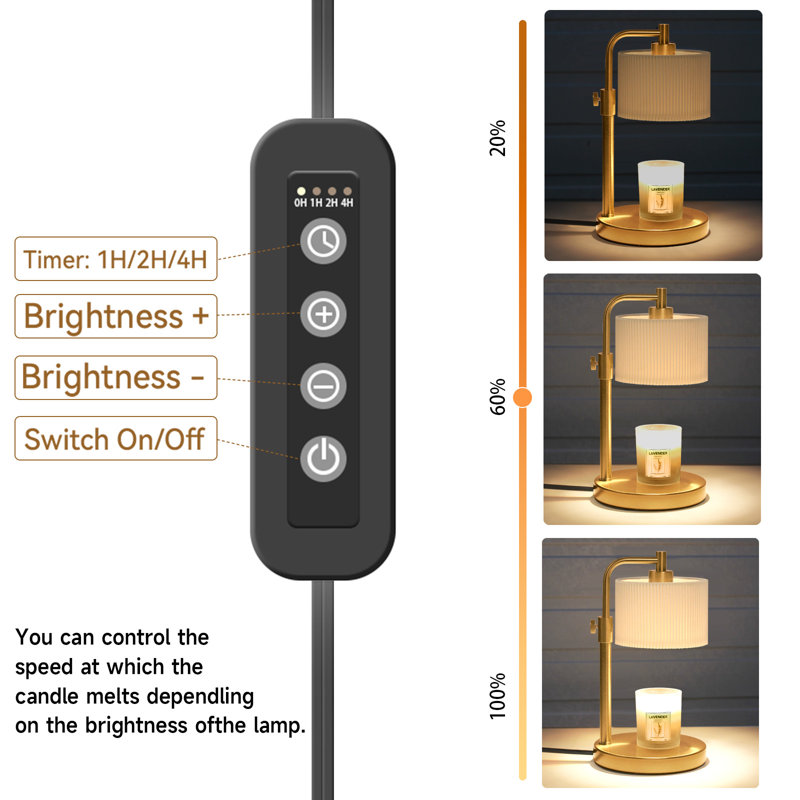 Lampe bougie avec minuterie, chauffe-bougie à intensité variable avec deux ampoules, chauffe-bougie pour bougie, Doré