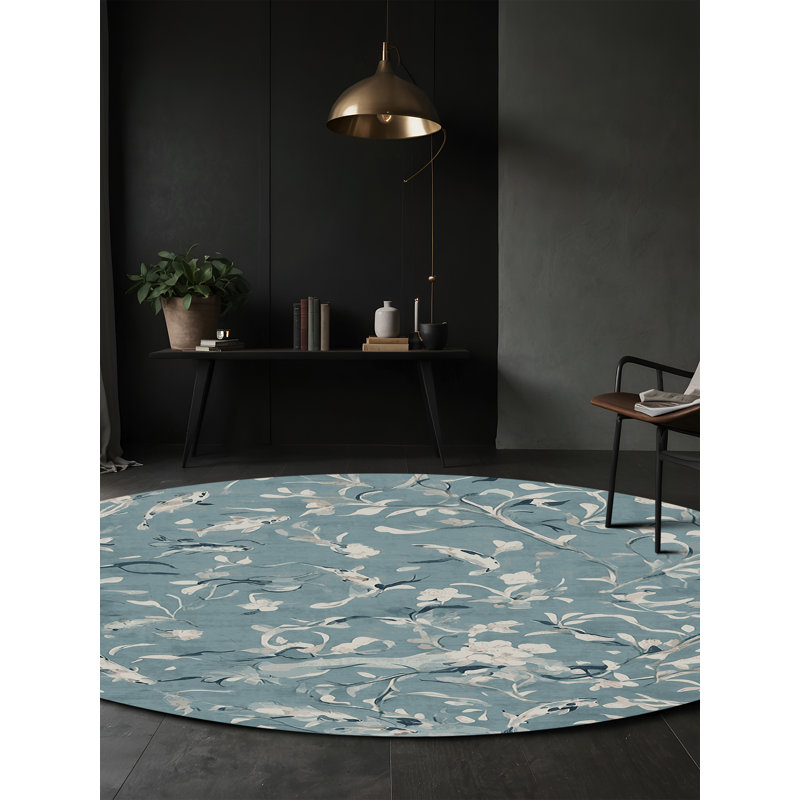 Machine Washable Gray Area Rug, Round 5'