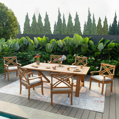 Cotesfield 6-Person Teak Outdoor Dining Set With Cushions