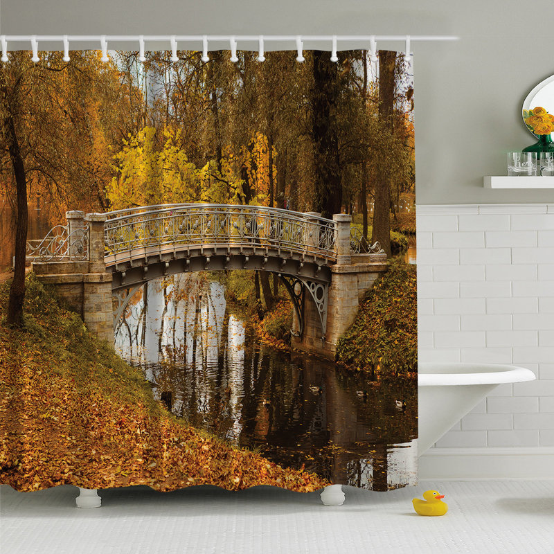 Rideau de douche simple à imprimé vue automne