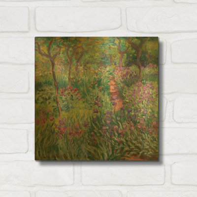 «The Artist’s Garden In Giverny» par Claude Monet, art mural en métal doré, 12 po x 12 po