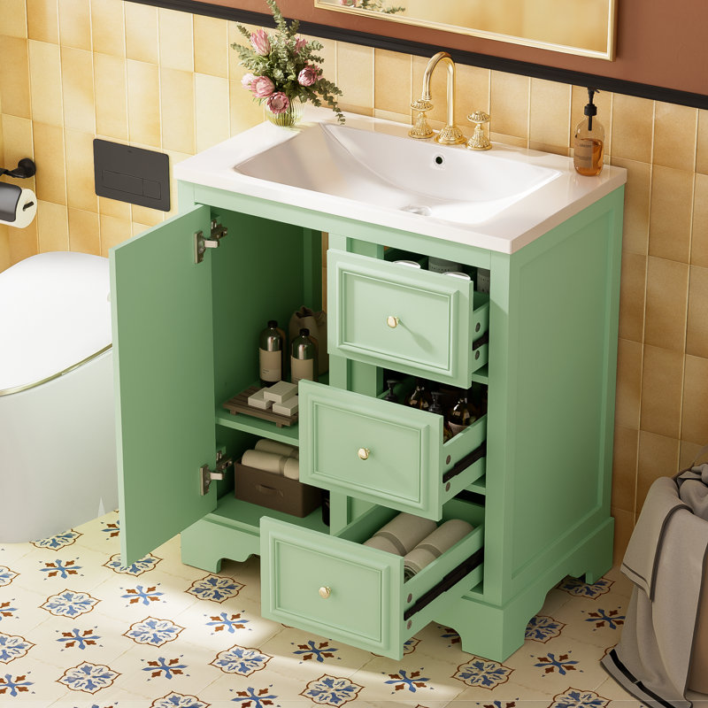 Meuble-lavabo de 30 po avec tablette réglable et trois tiroirs spacieux, Vert