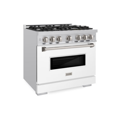 ZLINE 36" Classic Gas Range w/ 6 Burner Cooktop & Convection Oven w/ White Matte Door