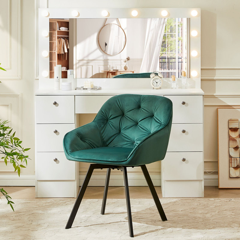 Abelina 48cm H Tufted Velvet Upholstered Dining Chair, Green, 1