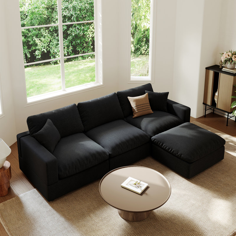 Canapé modulaire Cloud Canapé modulaire Canapé rembourré pour salon Bureau, Mélange de lin noir, 4