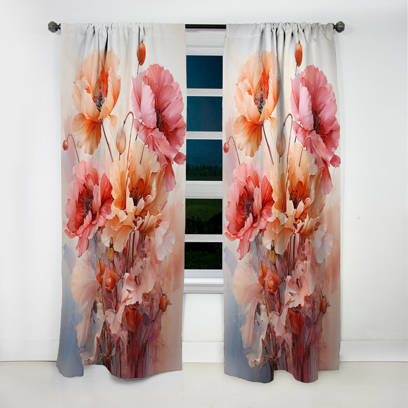 Cowart - Rideau coquelicots - Rideau occultant à motif floral - 1 panneau, L 52 po x L 95 po