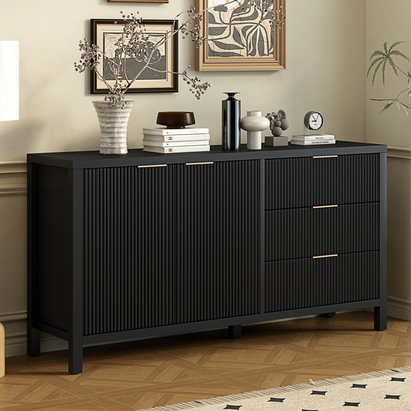Buffet décoratif, buffet à motif ondulé minimaliste avec rangement fonctionnel