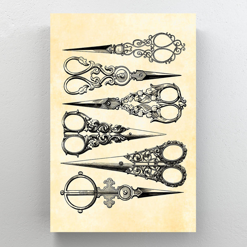 Patterned Scissors Art - 1 Piece Rectangle Graphic Art Print On Wrapped Canvas, 36" H x 24" W x 2" D