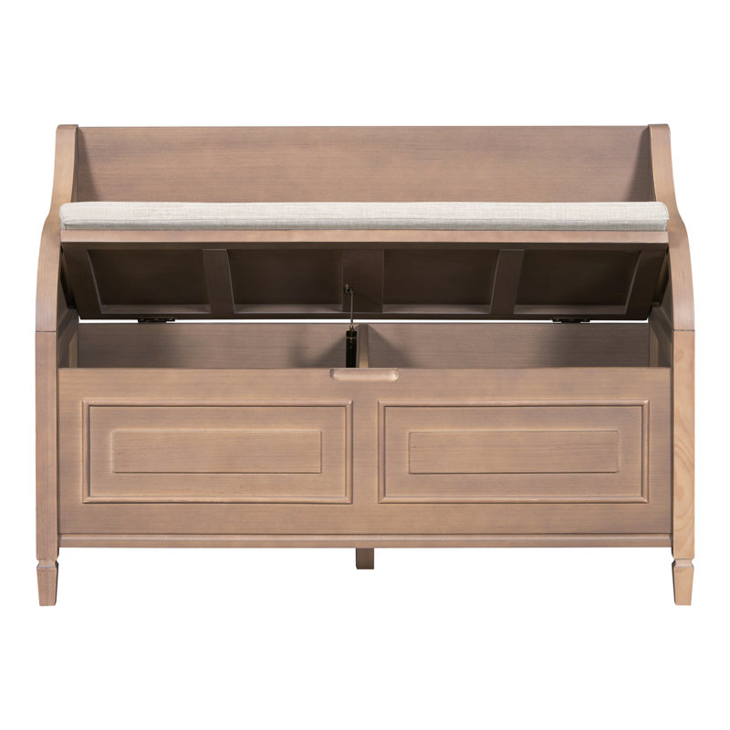 Rustic Style Solid Wood Entryway Multifunctional Storage Bench With Safety Hinge, Brown/Beige