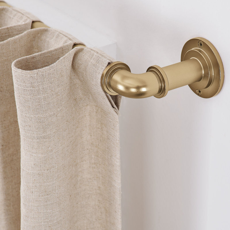 Warm Gold Adjustable Steel Industrial Curtain Rod Set
