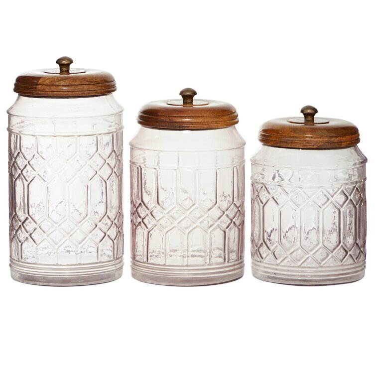 Vicknair Round Textured Glass Kitchen Canister Set Ophelia & Co.