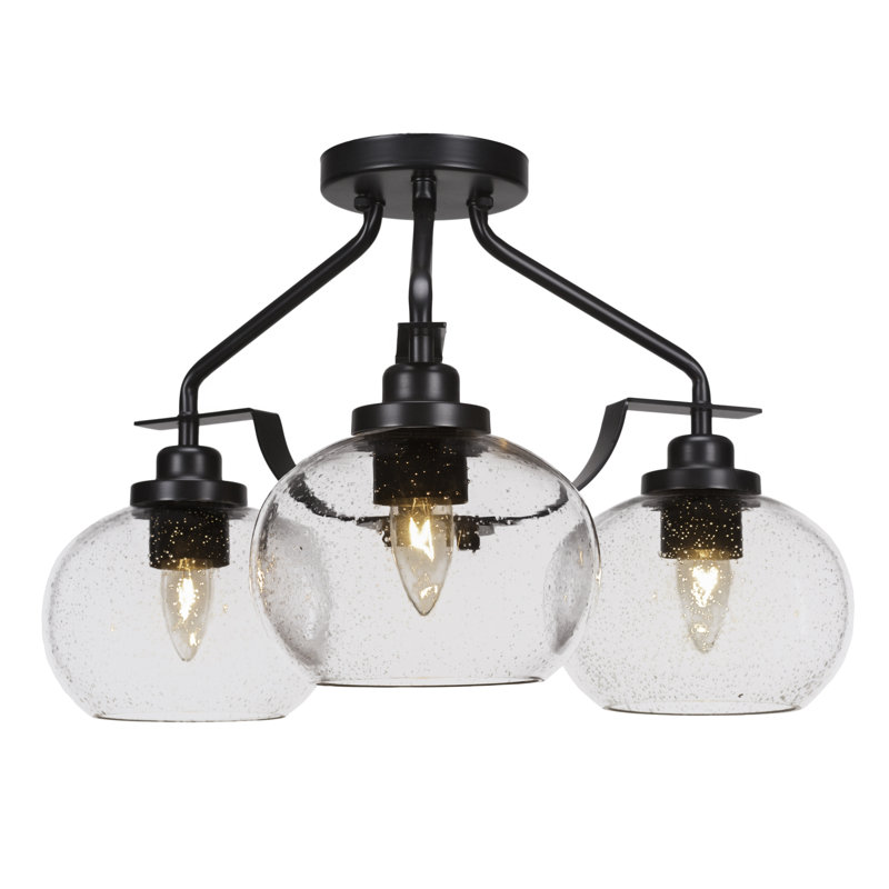 Plafonnier semi-encastré 3 lumières Odyssey, Noir mat, Bulle transparente