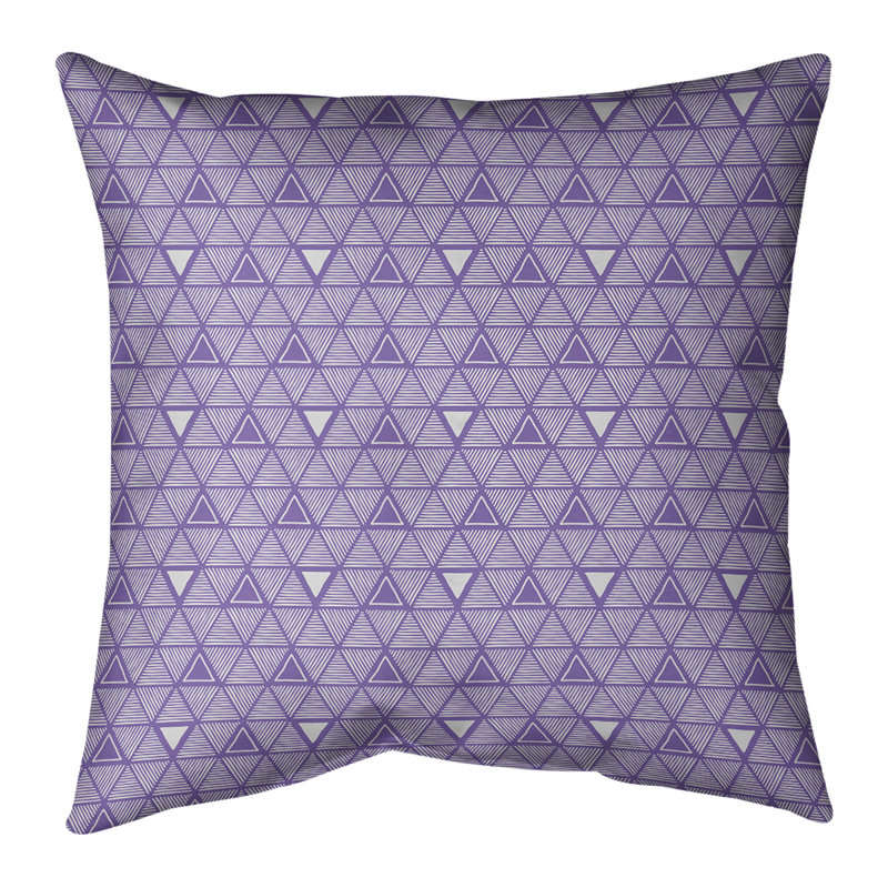 Coussin décoratif intérieur / extérieur dessiné à la main Triangles, 18 po x 18 po, Mauve clair, Polyester filé