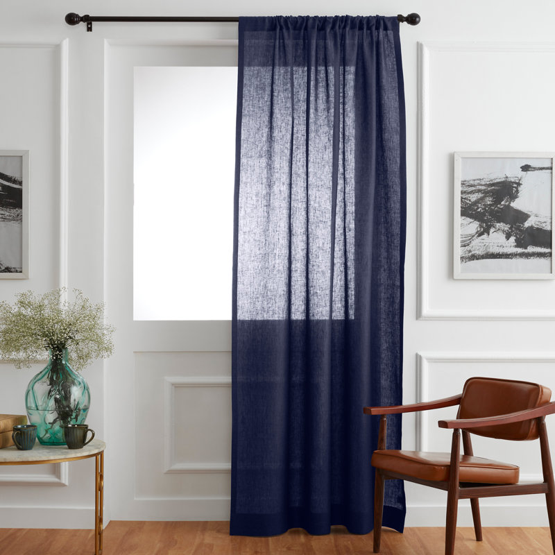 Linen Curtain with Rod Pocket, 52" W x 108" L, Chambray Navy