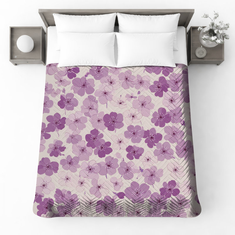 Couvre-lit matelassé mauve Cherry Blossoms, Grand lit