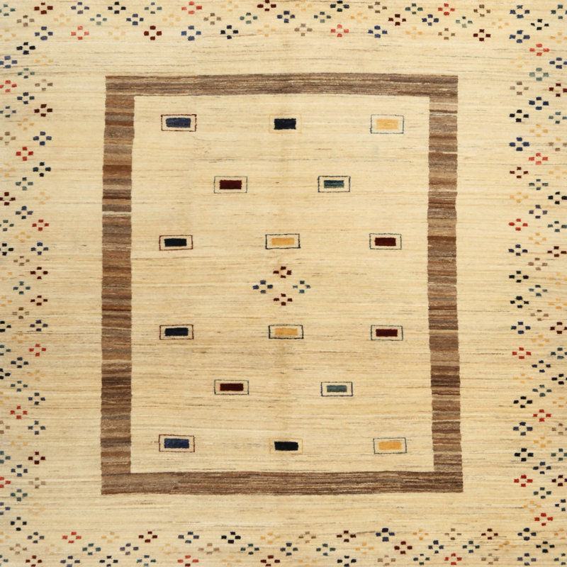 Tapis brun/vert/gris zone contemporaine, Carré 5 pi
