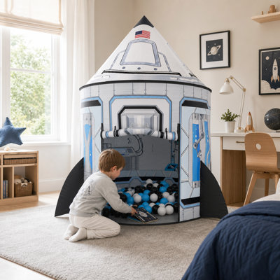 Tente de jeu de fusée pour enfants, idéale pour les garçons et les filles. Cachette d'intérieur pour jouer à faire semblant. Thème astronaute. Tissu de taffetas. Dimensions : 98 x 98 x 128 cm.