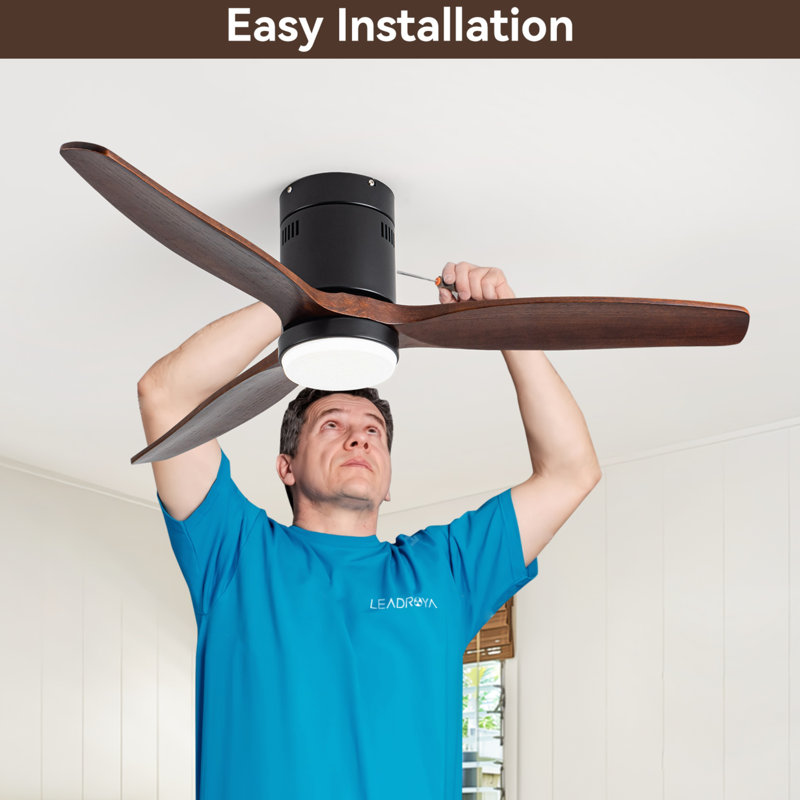 52 In. Flush Mount Ceiling Fan With Light And Remote Control