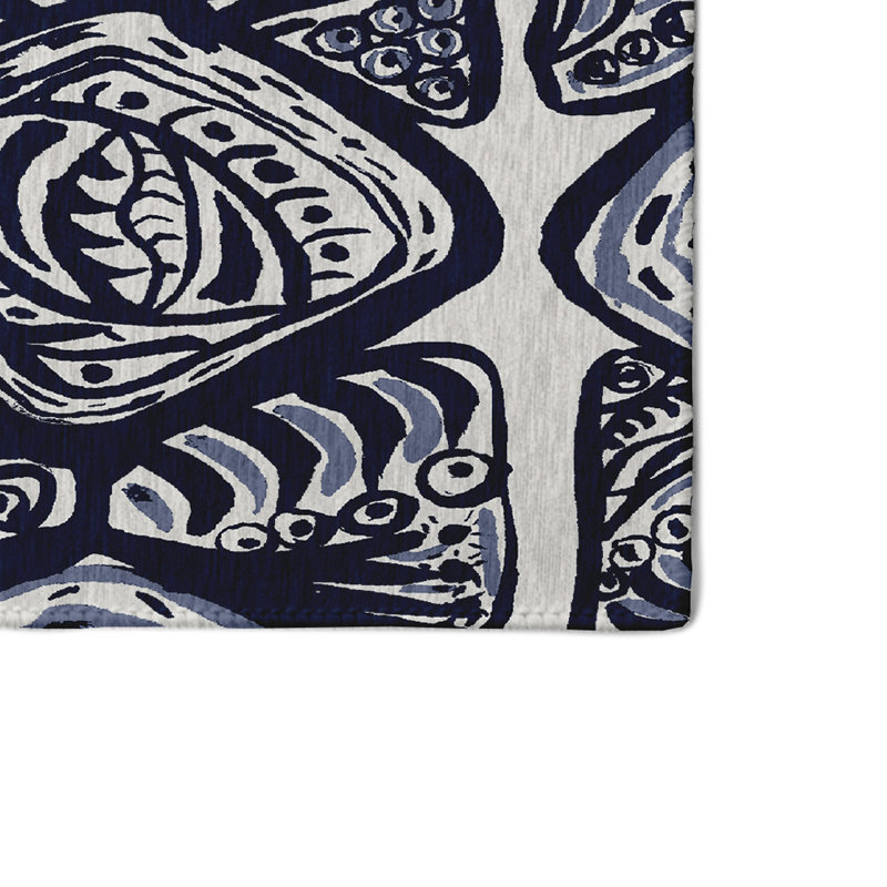 Tapis décoratif géométrique bleu marine, Rectangle 3 pi x 5 pi