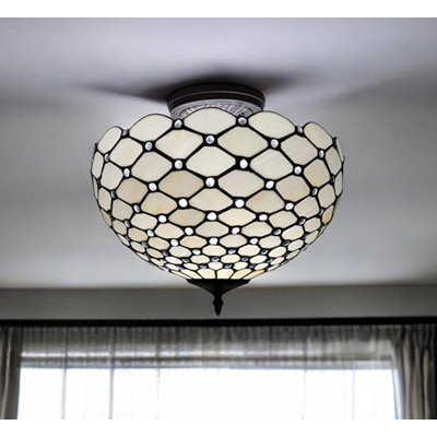 Plafonnier semi-encastré noir et blanc style Tiffany