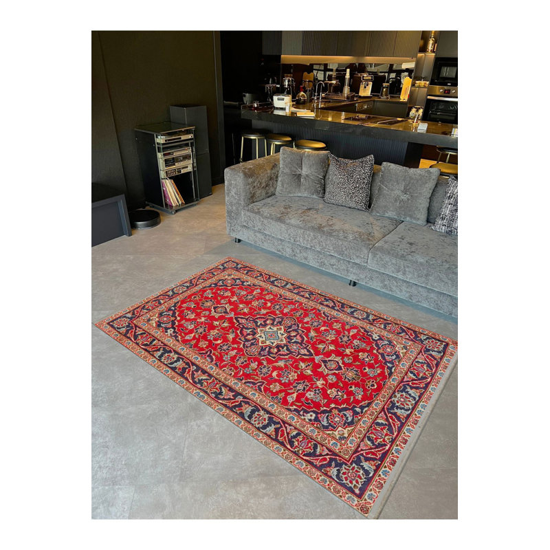 Tapis décoratif rouge à motif traditionnel lavable à la machine, Tapis de couloir 3 pi 3 po x 6 pi 7 po inclus