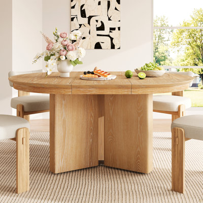 Table de salle à manger ovale extensible, table de cuisine de ferme moderne avec base à piédestal et patins réglables pour la salle à manger, cuisine (naturel)