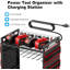 Grand chariot de rangement pour outils électriques avec station de charge, comprenant un support de rangement multifonctionnel avec une multiprise à 8 prises, rouge