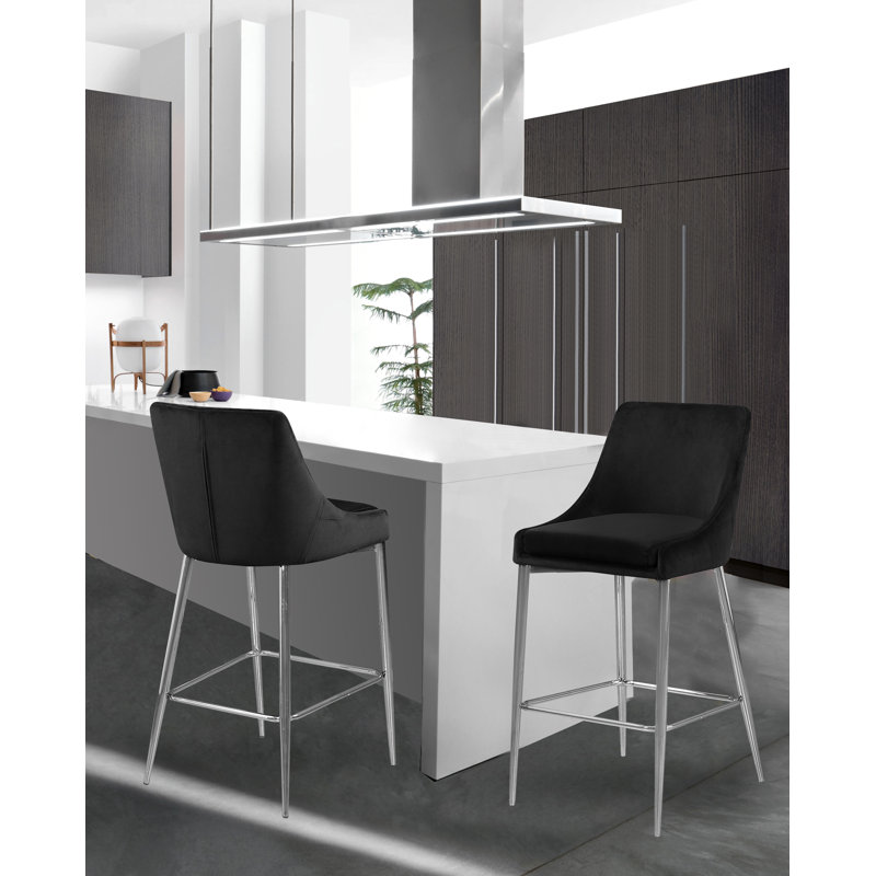 Ellenberger 27.5" Bar Stool, Black Velvet, Chrome