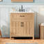 Meuble-lavabo de 30 po avec lavabo en résine, meuble-lavabo à cadre en bois massif avec tablette réglable, organisateurs de porte d'armoire, grain de bois naturel
