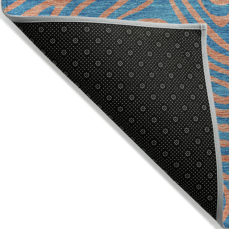 Zena Teal Washable Indoor-Outdoor Rug - , 5' x 7'6"