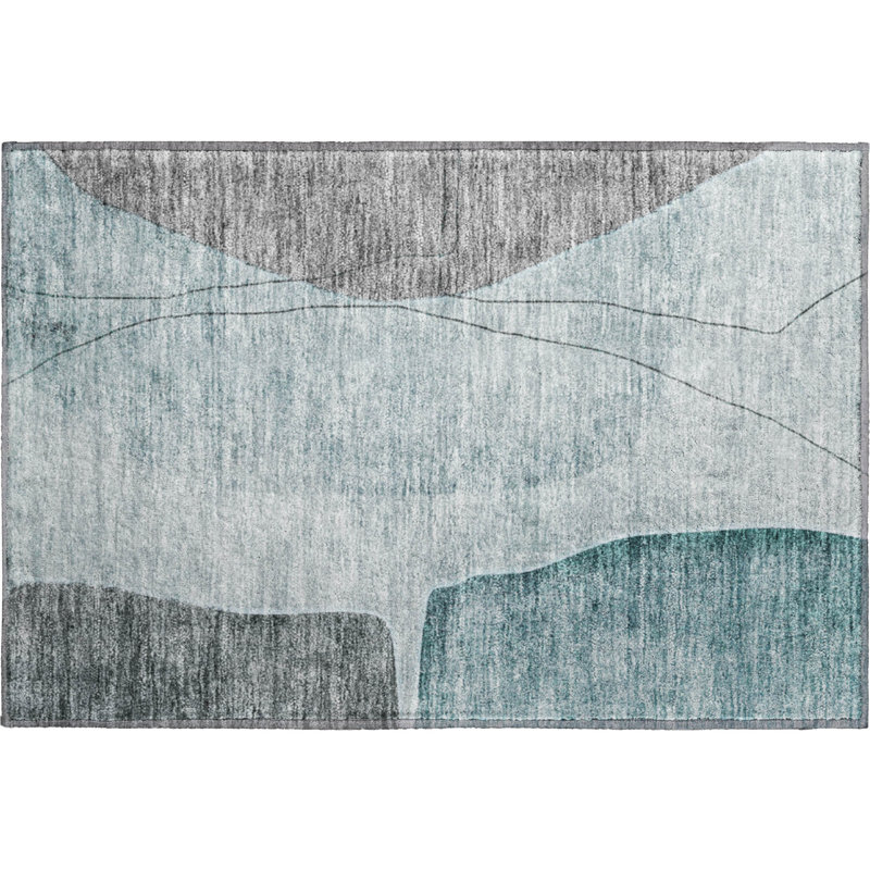 Premium Machine Washable Prisco Teal Rug, Rectangle 1'8" x 2'6"