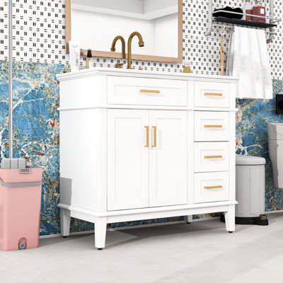 36-inch Bathroom Vanity with Two Soft Close Doors and Four Drawers