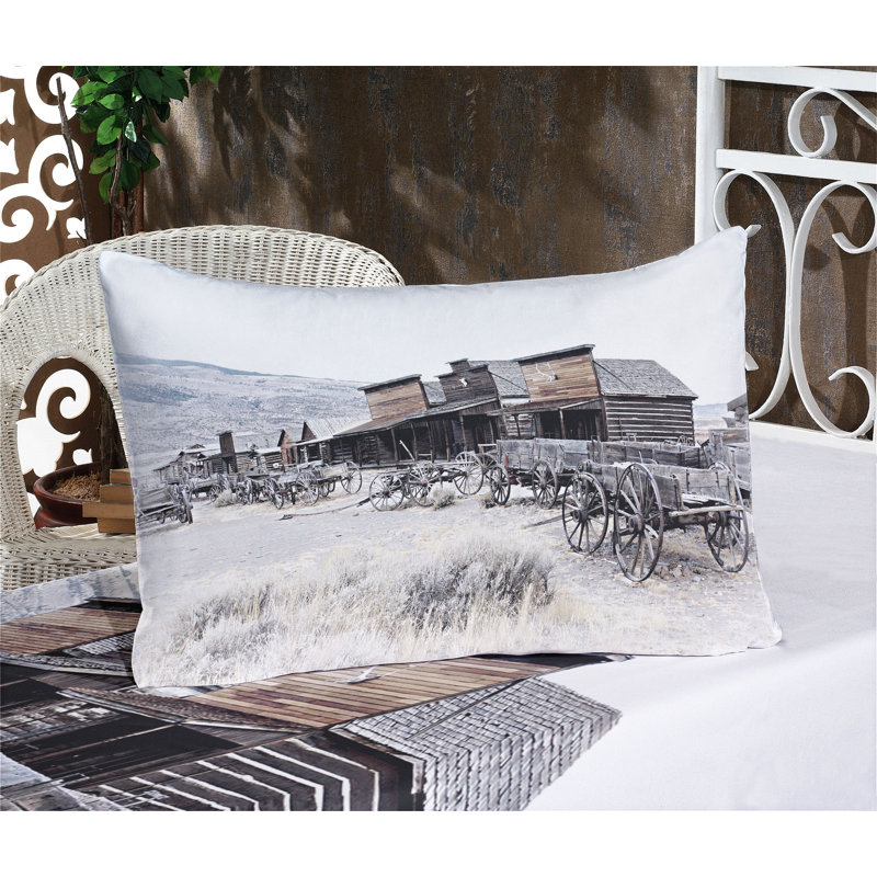 Drap-housse et coussin décoratif Ambesonne Western, brun et blanc, Ensemble de draps pour très grand lit californien