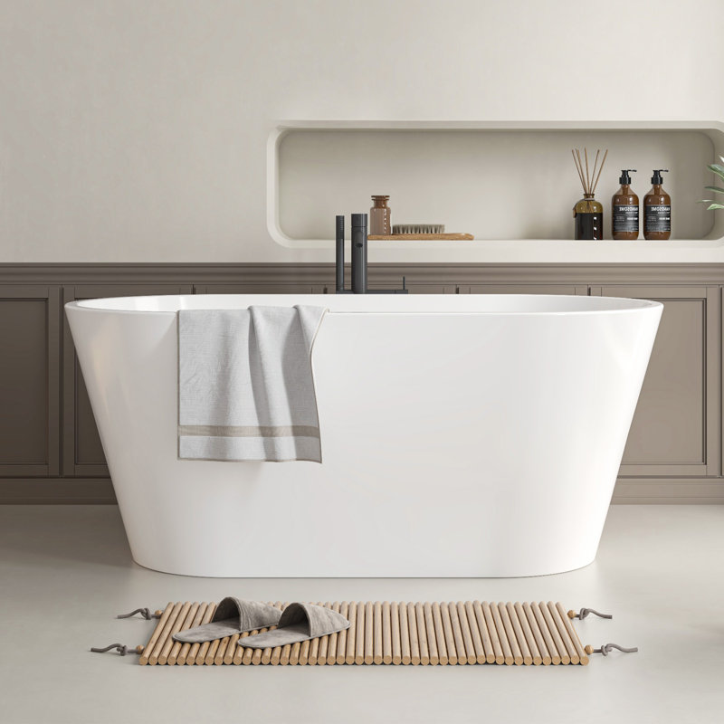 54'' x 29'' Freestanding Soaking Acrylic Bathtub, White/Matte Black