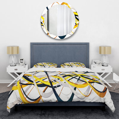 Or et argent Helix - ensemble de housse de couette abstrait - microfibre de polyester