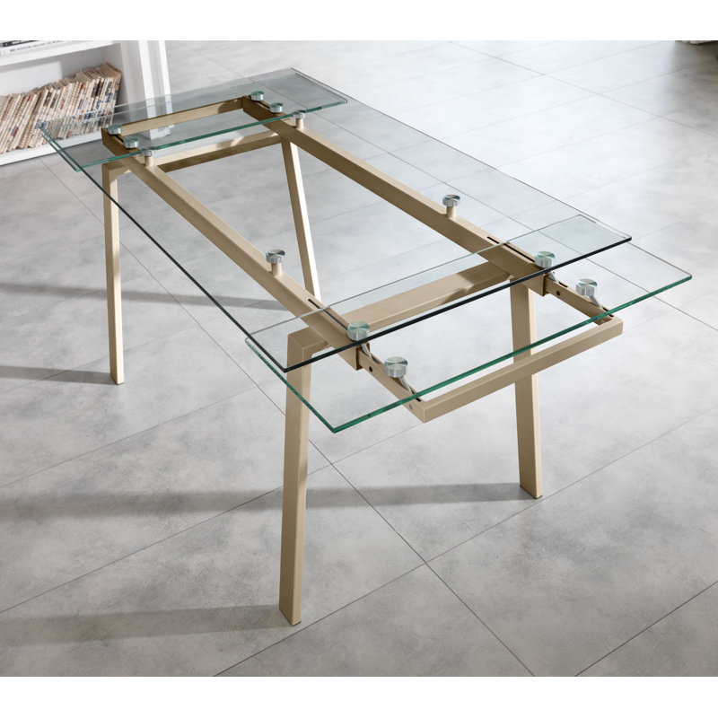 Brinkman Extendable Glass Top Metal Base Dining Table