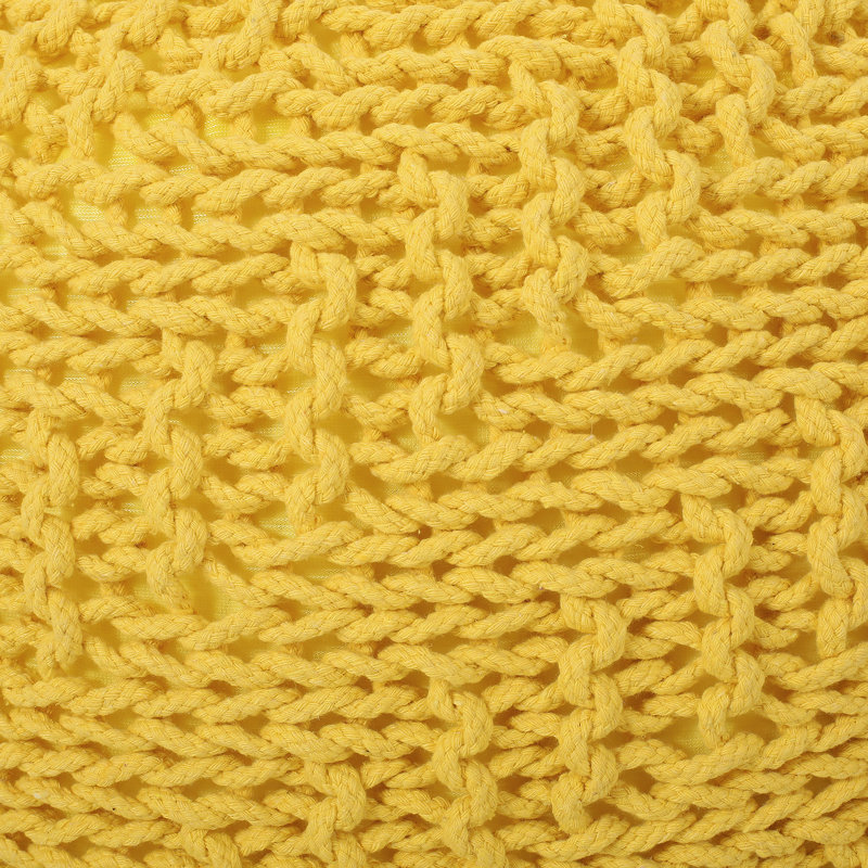 Pouf tricoté rond en coton, jaune