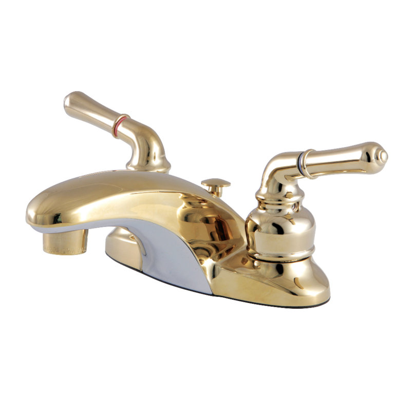 Robinet de salle de bain central à 4 poignées à fixation sur comptoir à 3 trous avec poignée escamotable Kingston Brass Magellan
