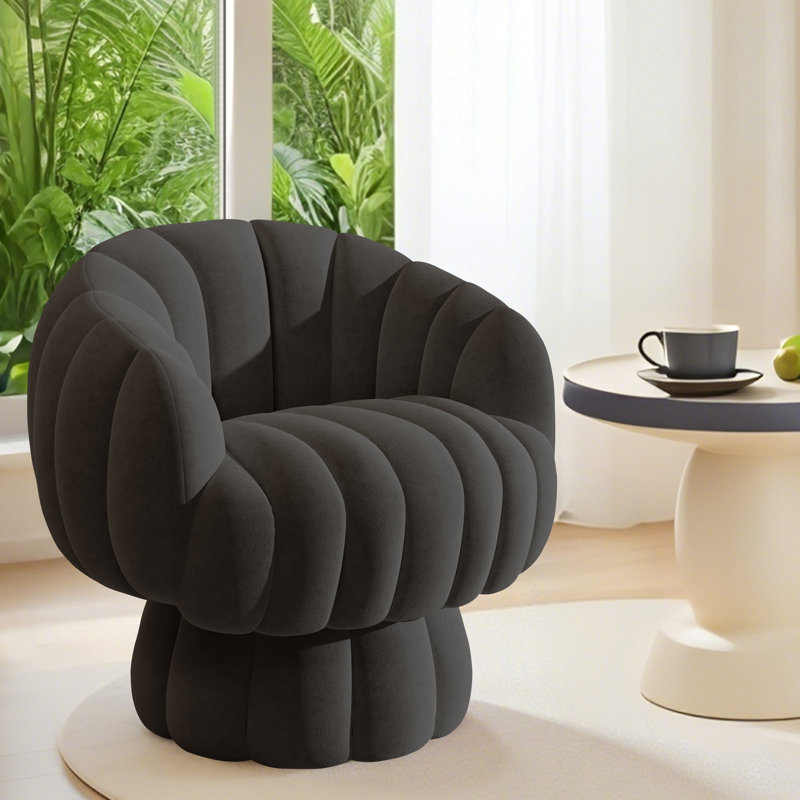 Fauteuil demi-tonneau rembourré rembourré avec coussin, Velours noir