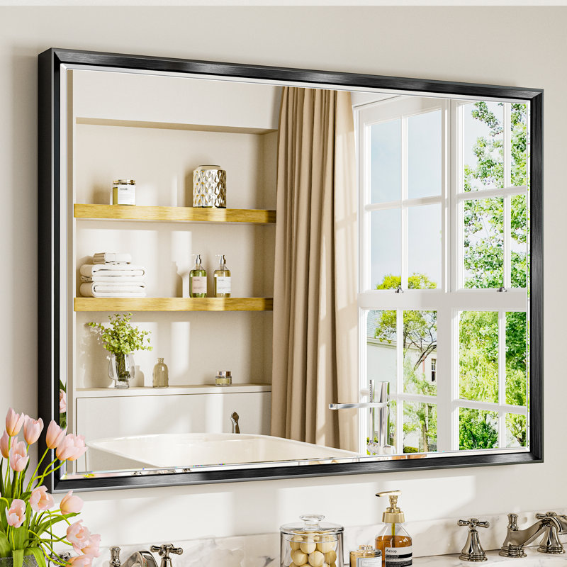 Miroir de salle de bain mural Lohoski, Noir, 30 po x 40 po