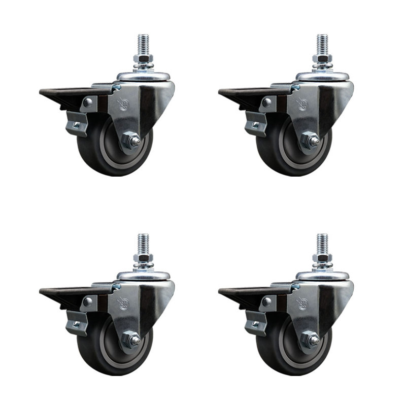 3 Inch_Thermoplastic Rubber ½ Inch Threaded Stem Caster Set with Brake