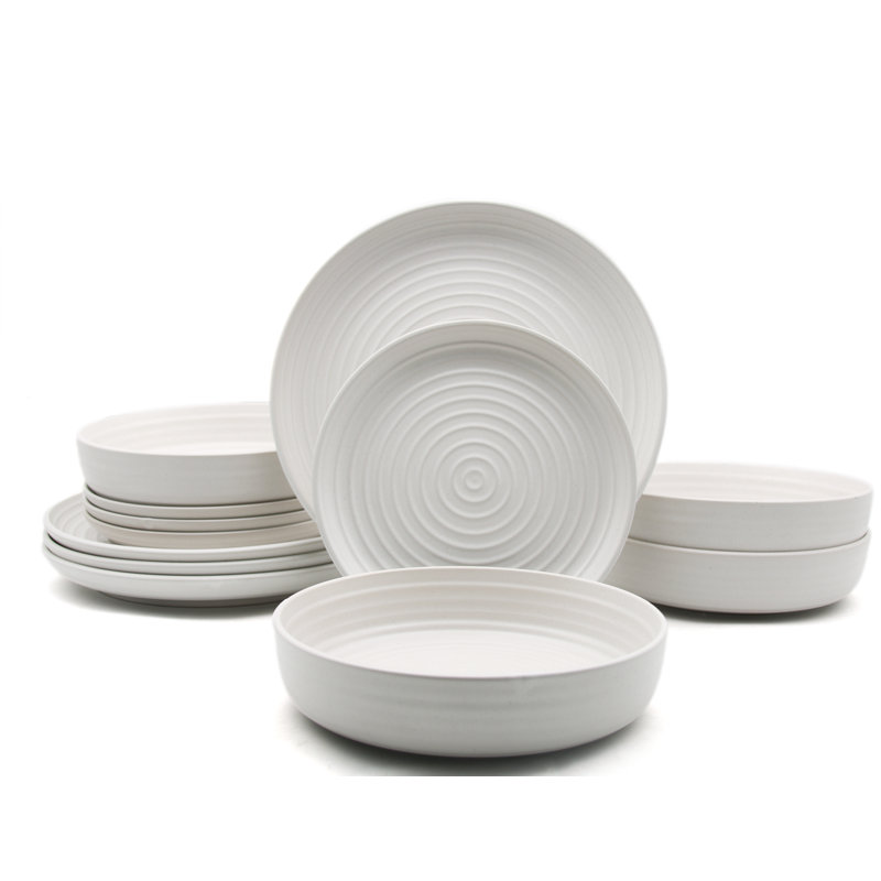 Waterside 12pc Ribbed Cream Dinner Set